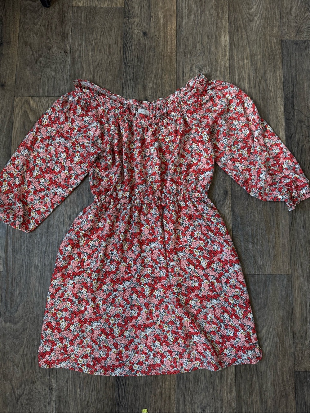 LOFT Red Floral Off-Shoulder Mini Dress Long Sleeve Women’s 10
